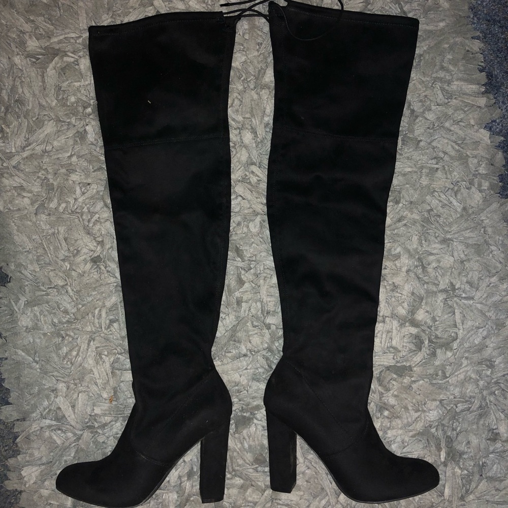 Black Thigh High Heel Boots